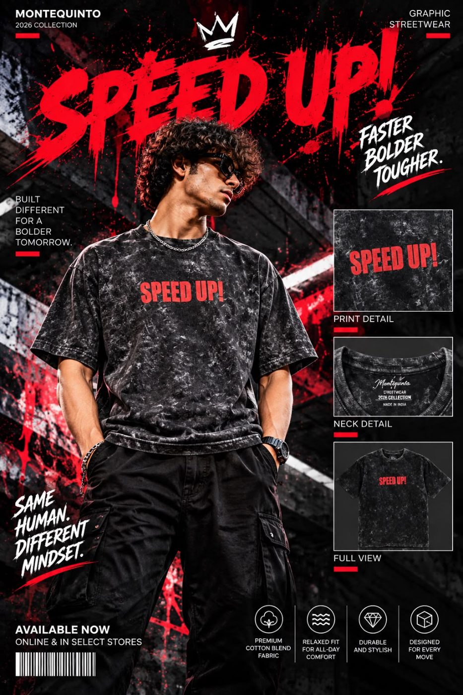 FRONT AND BACK PRINT OVERSIZED ACID WASH T-SHIRT