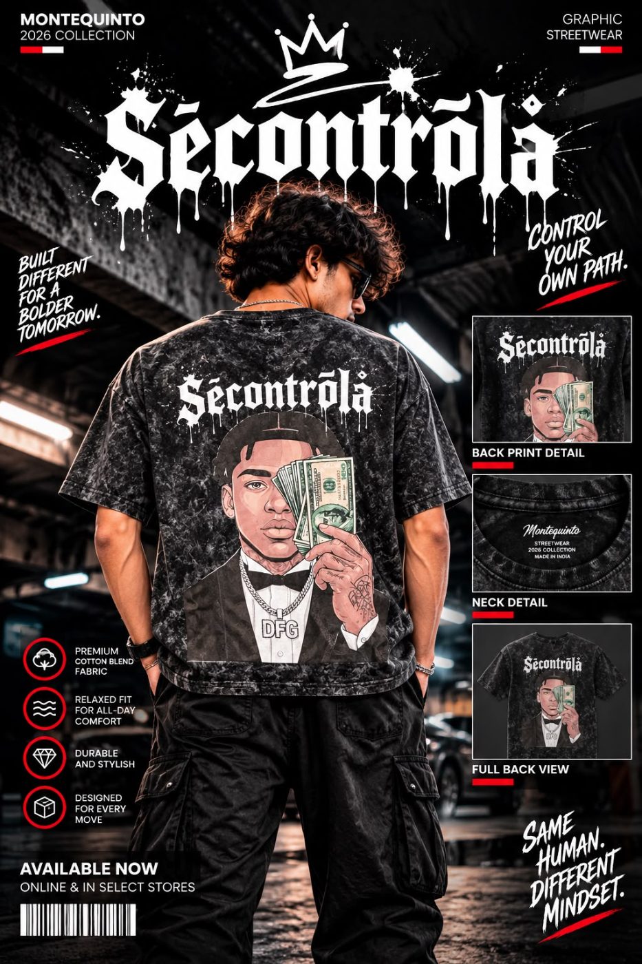 FRONT AND BACK PRINT OVERSIZED ACID WASH T-SHIRT