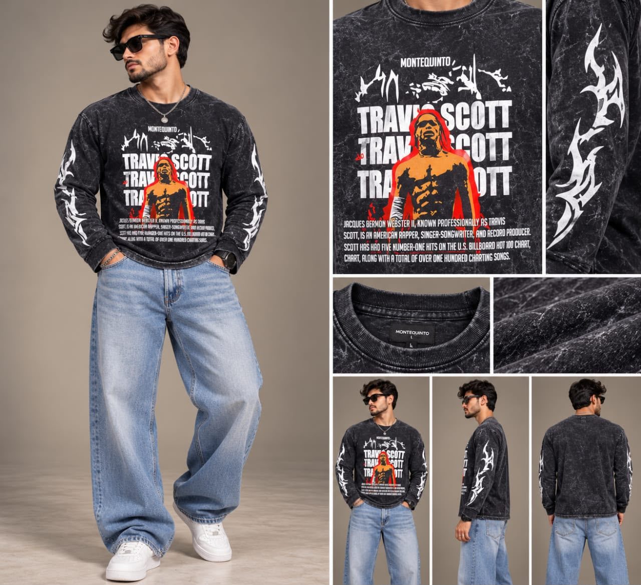 ACID WASH BOXY FULL SLEEVES T-SHIRT